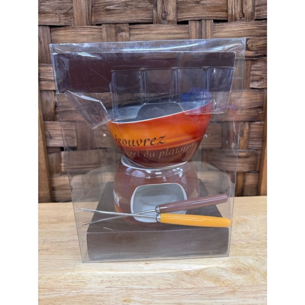 Cadbury Caramilk Chocolate Fondue Set - Orange Ceramic Pot with Forks